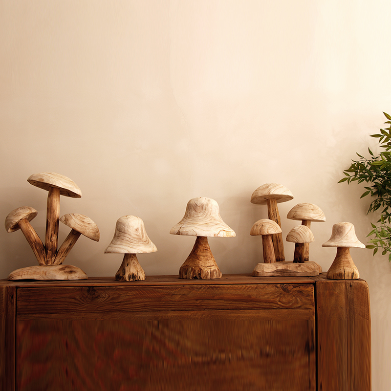 Original Wooden Mushroom Decoration Silent Style Creative Floor Art Window B & B Living Room Landscape Soft Decoration Display