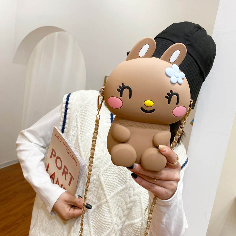Cute Happy Rabbit Silicone Bag Cartoon Kid's Messenger Bag Girly and Fashion Mobile Phone Bag Parent-Child Chain Backpack Fashion