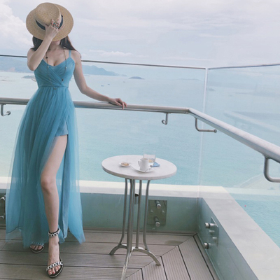 bear熊熊屋新款潮流女装飘逸气质小众度假舒适网纱透气修身连衣裙-淘宝网