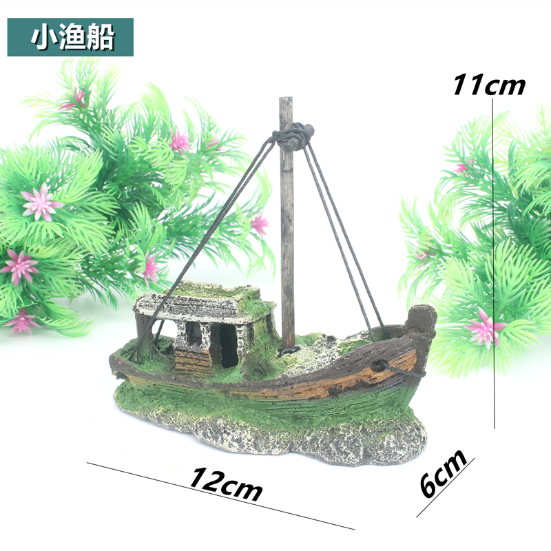 Fish Tank Scenery Decoration Boat Aquarium Fish and Shrimp Shelter Cave Pirate Ship Decoration Hollow Resin Boat Free Shipping