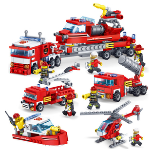 儿童积木城市消防车模型人仔拼装飞机组装车玩具塑料男女孩子合体