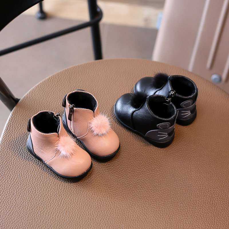 寶寶皮鞋卡通加絨秋鼕款棉鞋 韓版女童嬰兒學步鞋軟底短靴0-1-3歲