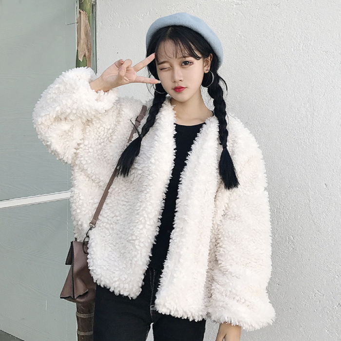 2017秋鼕新款韓版羊羔絨寬松顯瘦上衣百搭保暖短款毛毛外套女學生