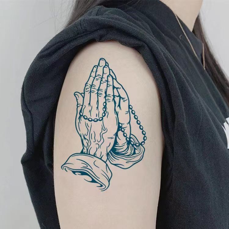 Praying Hands Buddha Hand Tattoo Sticker Herbal Semi-Permanent Tattoo Color Eye Totem Arm Simulation Tattoo Full Sticker