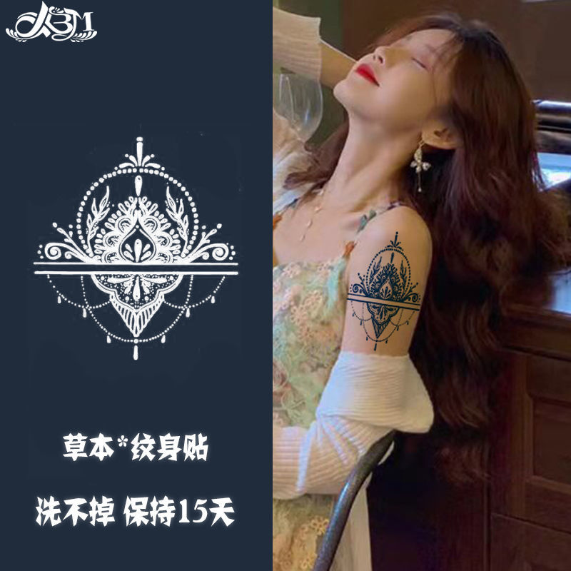 Tattoo Sticker Herbal Wood Student Juice Half Sleeve Waterproof and Durable Realistic Washable Women's Small Chest Semi-Permanent