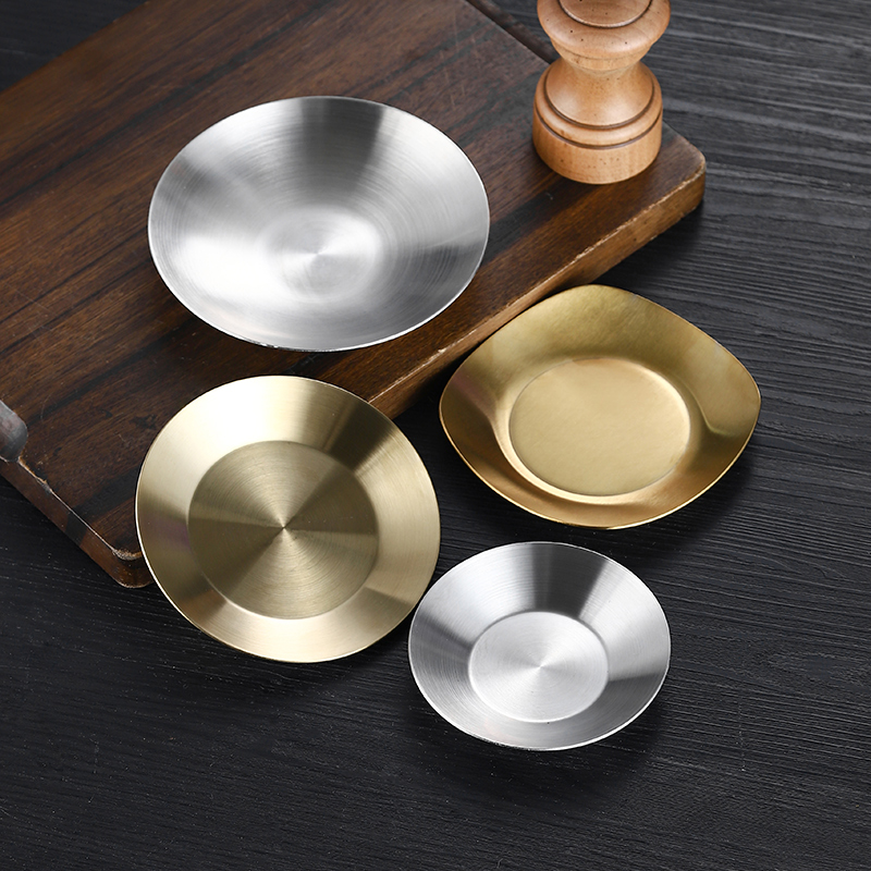 304 Stainless Steel Sauce Dish round Small Plate Vegetable Dish Commercial Cold Dish Dish Gold Saucer Dish Korean Tableware