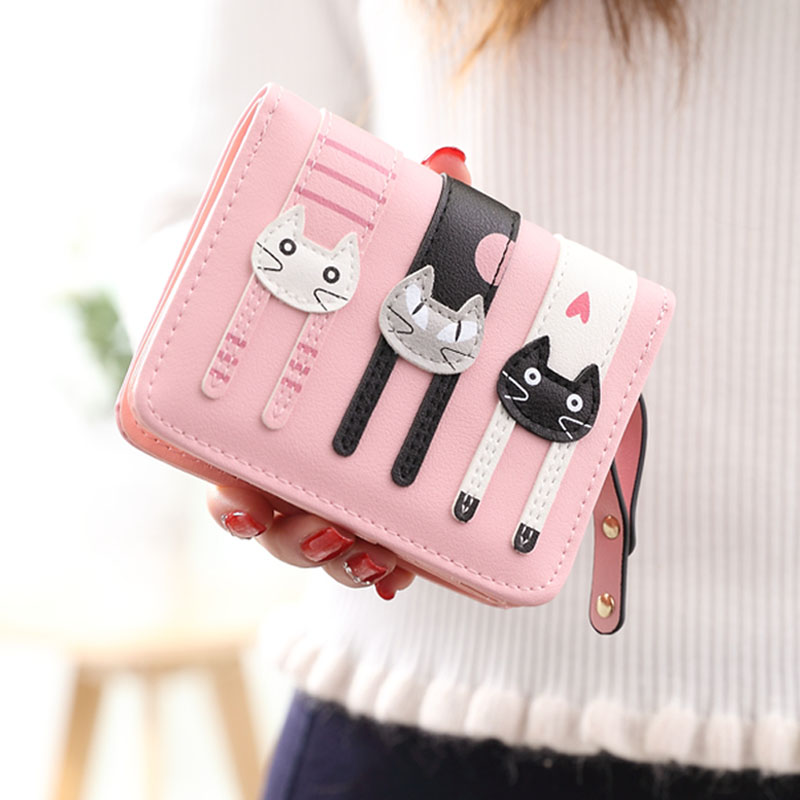 錢包女短款女士錢包日韓版可愛卡通貓咪三隻拉鏈學生潮錢夾零錢包
