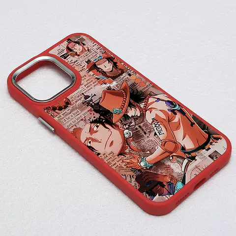 One Piece Ace Anime Red Orange Brown Collage Art Phone Case for iPhone 17, 16, 15, 14, 13 and 12