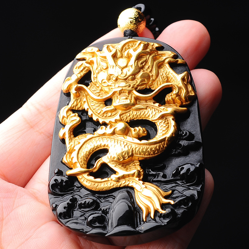 chinese dragon obsidian jewelry