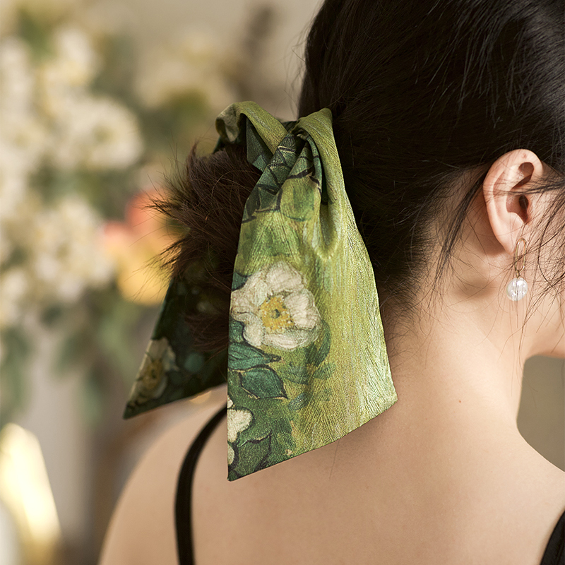 Van Gogh's Wild Rose Dark Satin Ribbon Large Intestine Hair Band Women's Exquisite Retro High-Grade Niche Headband