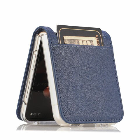 Blue — Z Flip4 F7210 Synthetic Leather Card Holder Samsung Phone Case