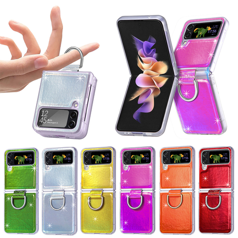 Z Flip4 Ring Finger Holder Shiny Leather Samsung Phone Case