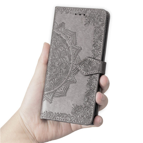 Gray — Zenfone 7, Zenfone 7 Pro Wallets Folio Flip Magnetic Synthetic Leather Card Holder Folding Stand Embossed Mandala