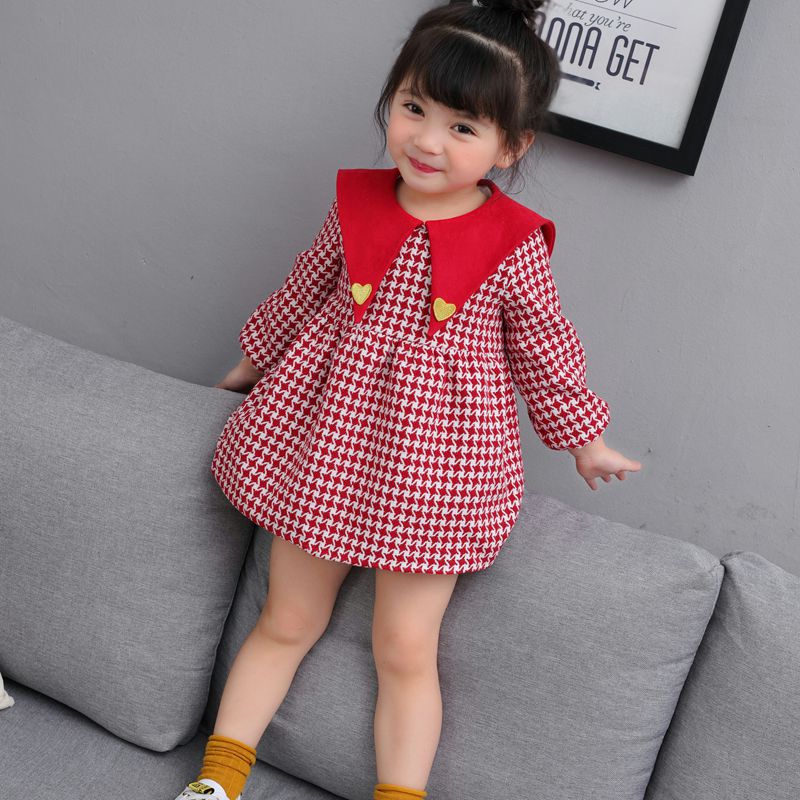女童鼕季連衣裙小童1-2-3歲加絨加厚保暖0韓版新款嬰兒可愛公主裙