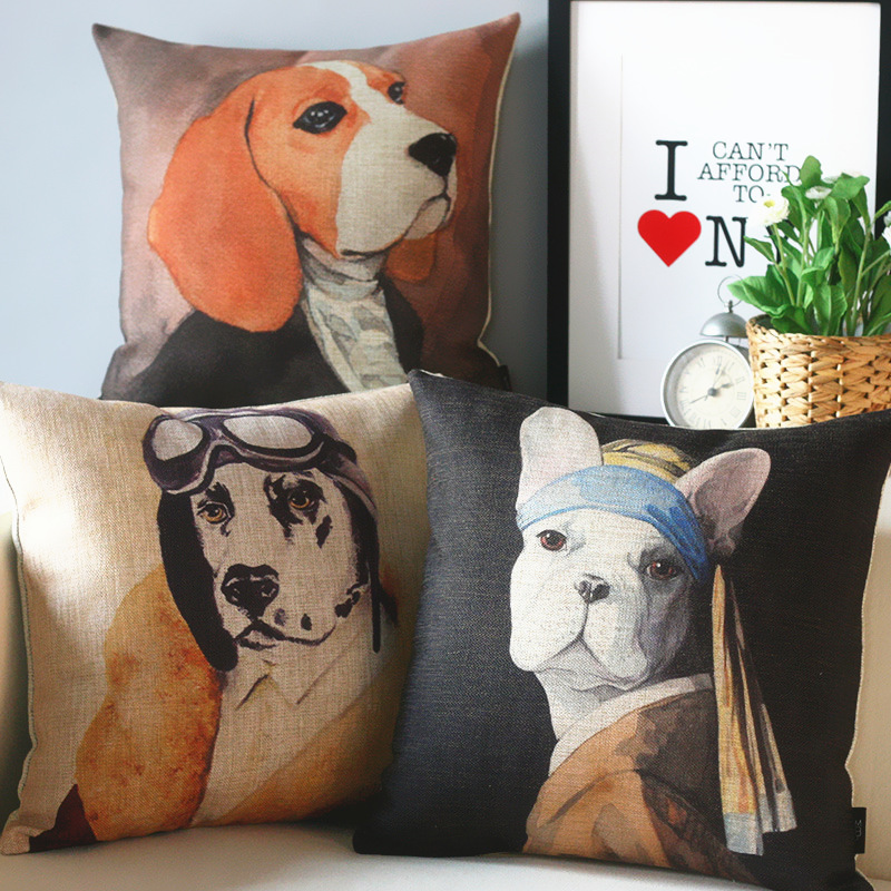 Animal Portrait Still Life Dog Office Pillow Sofa Cushion Pillowcase Artistic Style Personalized Car Original Cotton and Linen Pillow