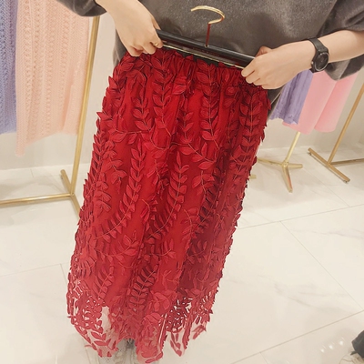 韩国ulzzang2018春款showroom高级定制面料网纱松紧腰长款半身裙-淘宝网