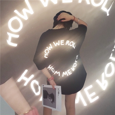 Hiphop嘻哈国潮3M反光落肩T恤原创潮牌高街情侣宽松半袖BF短袖夏-淘宝网