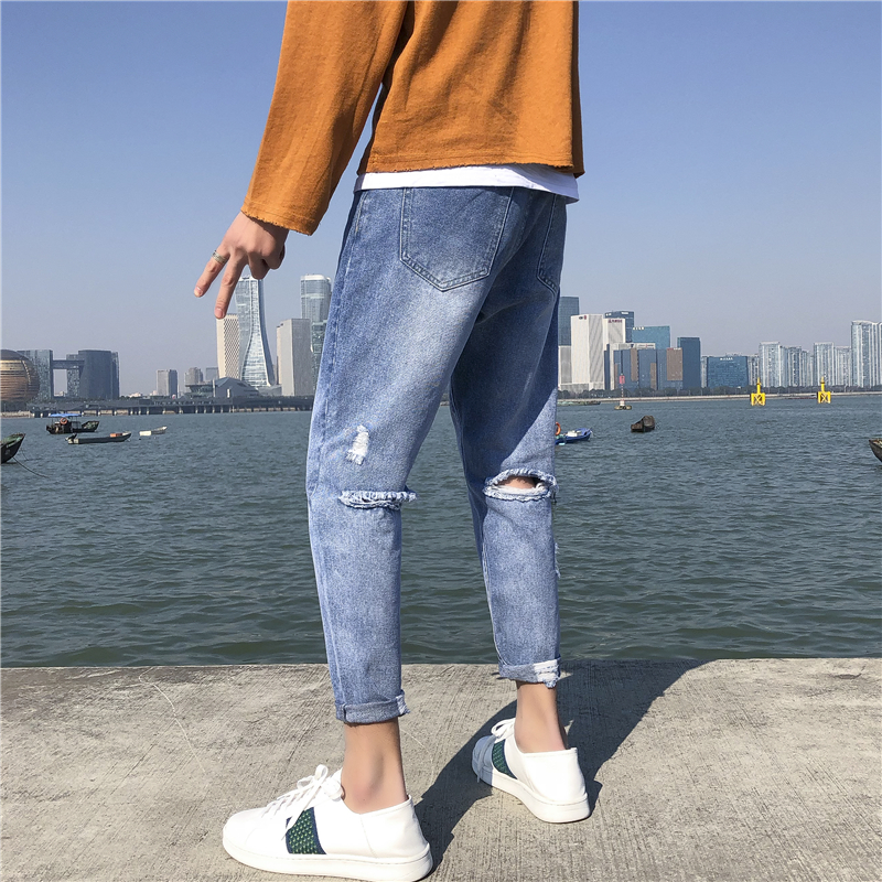 les shorty xs s s la taille d'été de new harbor vent han édition de la marée mâle lâche râpé trous, bords bruts recadrée jeans les shorty xs s s la taille d'été de new harbor vent han édition de la marée mâle lâche râpé trous, bords bruts recadrée jeans