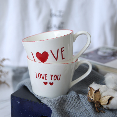 情人节餐具 出口英国手绘爱心LOVE 陶瓷咖啡杯早