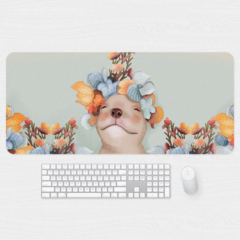 Cute Puppy Dog With Flower Hat Design Water Proof Cartoon Mousepad Desk Mat Phone Case