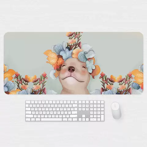 Cute Puppy Dog With Flower Hat Design Water Proof Cartoon Mousepad Desk Mat