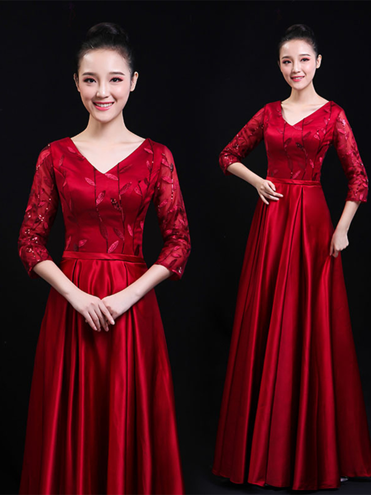Candida Chorus performance clothes female long skirt autumn new Chinese style solo stage conductor costume annual meeting dress skirt
