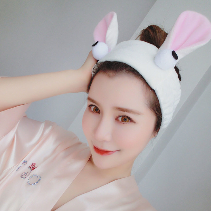 ที่คาดผม 新款毛绒发带 可爱兔耳朵卡通眼睛发饰 化妆洗漱束 头饰简约百搭  