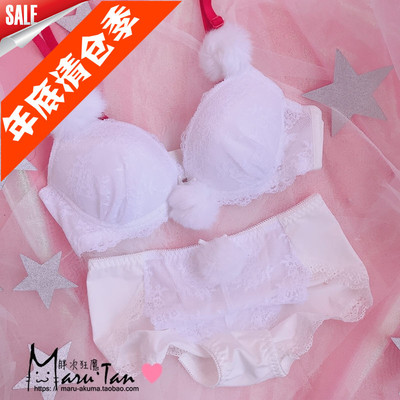 胖次狂魔】包邮日本冬季限定雪人绒球文胸内衣套装超薄杯巨乳钢圈-淘宝网