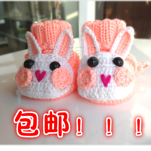 新品兔子鞋嬰兒毛線鞋子 手工編織 鉤針新生兒鞋 男女兒童鞋