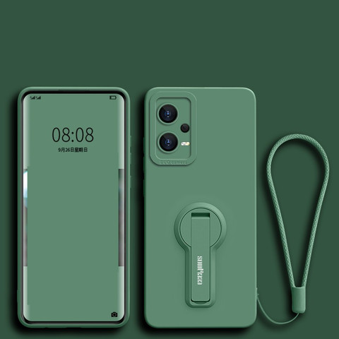 Dark green — Matte Silicone Kickstand With Wrist Lanyard Strap Note 12, Note 12 Pro, Note 12 Pro+ Phone Case