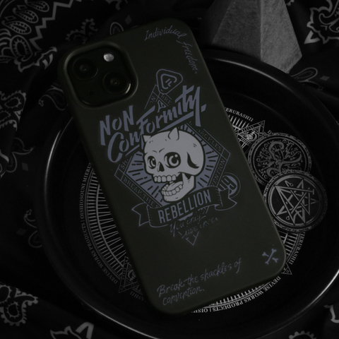 FUN Non Conformity Skull Punk Dark Black Matte 15, 14, 13, 12, 11 iPhone Case