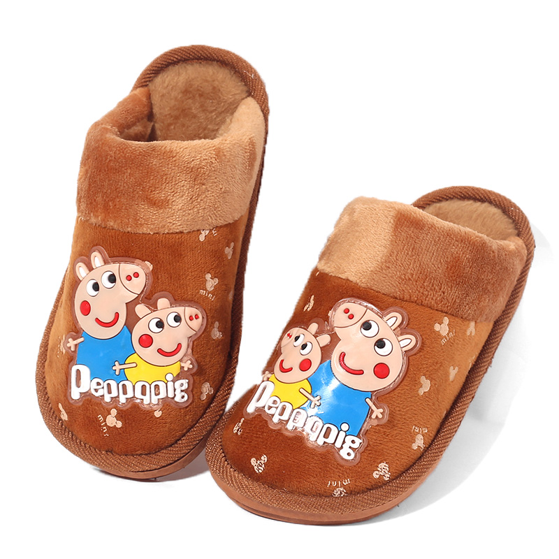 加厚加絨鼕季兒童棉拖鞋小豬男女童室內寶寶可愛軟底防滑保暖棉鞋