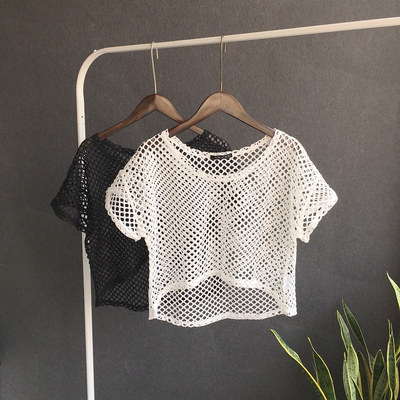 夏女网格短罩衫度假沙滩网眼蕾丝衫宽松大码透视海边运动泳衣外搭-淘宝网