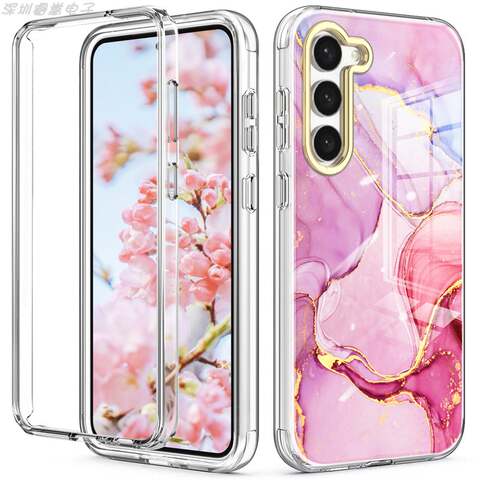 Girls Tough Shockproof Tempered Glass Silicone TPU Marble Pattern S23, S23 Plus, S23 Ultra Samsung Phone Case