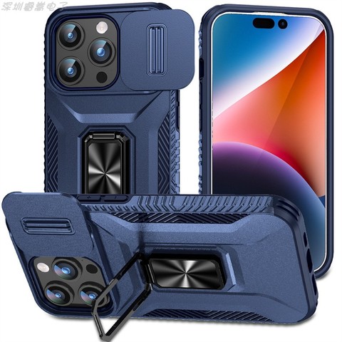 Blue — Armor Drop Resistant Tough Shockproof Metal Kickstand Folding Stand Airbag 4 Corner Shock Absorbing 15, 15 Plus, 15