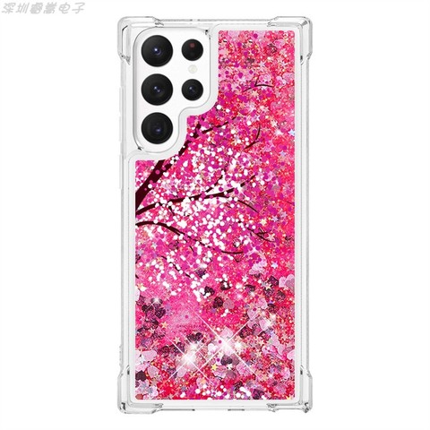 Pink — Girls Liquid Quicksand Glitter Bling Never Stop Dreaming, Owl, Butterfly, Dog Illustration Airbag Corner Protection