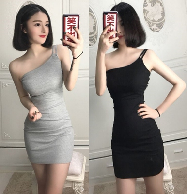 单肩斜肩夜店连衣裙2018夏季新品紧身显瘦露肩气质性感女装小礼服-淘宝网