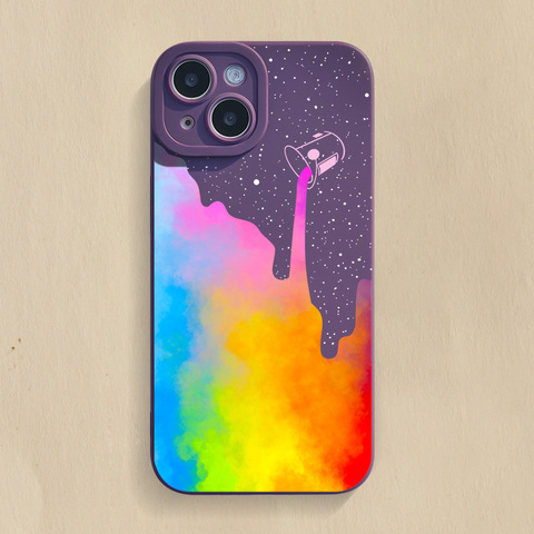 Purple — Rainbow Paint Bucket In Sky Illustration New Matte Silicone TPU 15, 14, 13, 12, 11 iPhone Case
