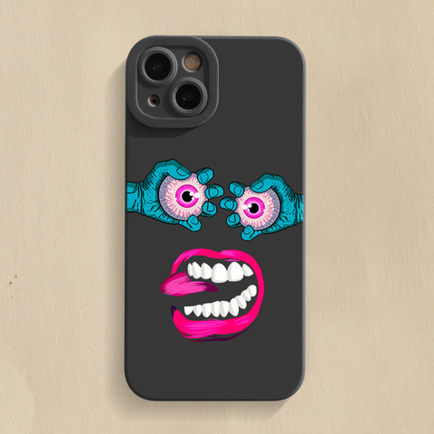 Black — Funny Eyeball Illustration Matte Silicone TPU 15, 14, 13, 12, 11 iPhone Case