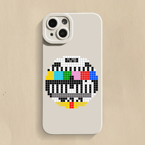 White — Retro Vintage Analog TV Signal Illustration Matte Silicone TPU 15, 14, 13, 12, 11 iPhone Case