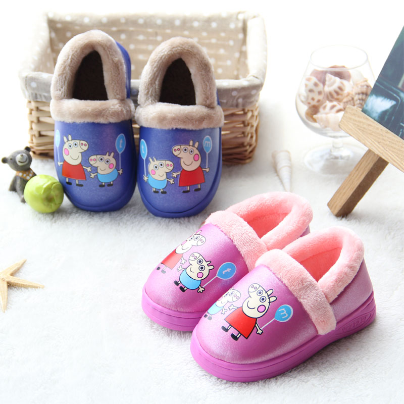 卡通可愛兒童棉拖鞋鼕季男童女童寶寶幼兒室內防滑PU皮防水棉拖鞋