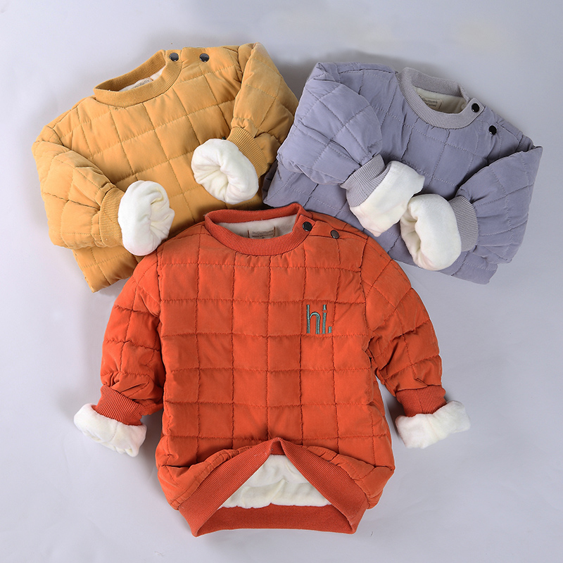 男女童寶寶加絨加厚套頭衛衣17鼕裝新款兒童超柔軟保暖衛衣小棉襖