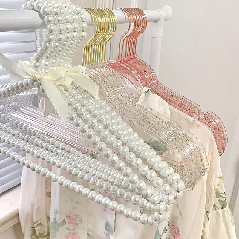 Clothing Store Acrylic Transparent Crystal Pearl Hanger Anti-Slip Traceless Clothes Hanger Unisex Wear Special Wedding Dress Clothespins