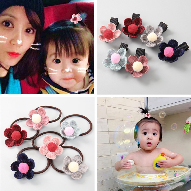 韓版兒童發飾女童時尚毛線針織花朵皮筋發夾發圈寶寶可愛頭繩發卡