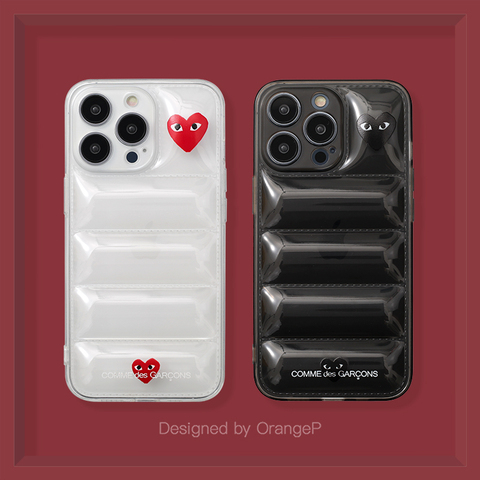Comme Des Garcons Hearts Transparent Clear Puffy Puffer Down Jacket Style Silicone TPU 14, 13, 12 iPhone Case