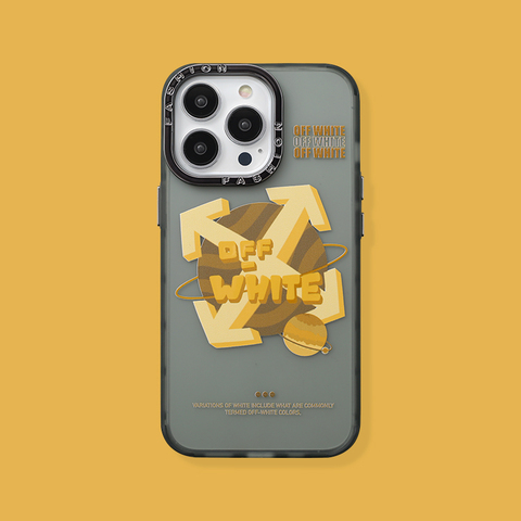 Off-White Blue 3D Text Yellow Arrows iPhone Case