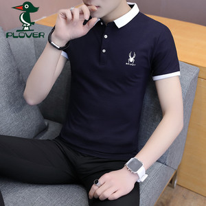 Plover2019男士夏季翻领纯色短袖POLO衫纯棉T恤男夏装潮S