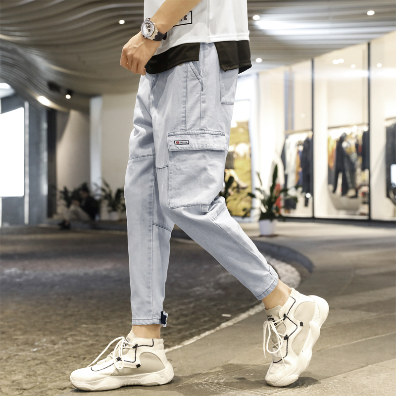 denim neuf minutes de pantalons-hommes lâches droite pantalon cargo de l'été version coréenne de la tendance de ce beau réseau faisceau rouge pied pantalon de la marque tide pantalon denim neuf minutes de pantalons-hommes lâches droite pantalon cargo de l'été version coréenne de la tendance de ce beau réseau faisceau rouge pied pantalon de la marque tide pantalon