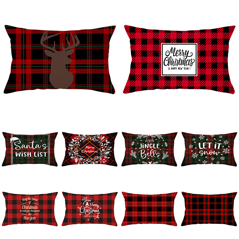 2023 New Christmas Red Series Peach Skin Fabric Lumbar Cushion Cover Home Ornament Sofa Cushion Cover Pillow?