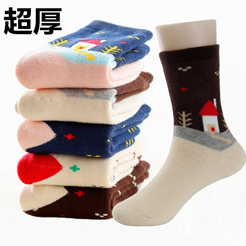 鼕季兒童襪子聖誕襪加絨加厚純棉男童女童寶寶小孩保暖毛圈毛巾襪